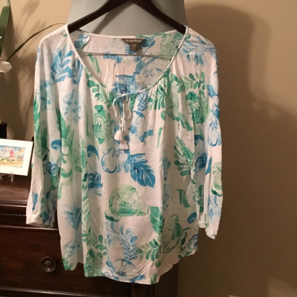 Tommy Bahama Blue and Green Floral Blouse